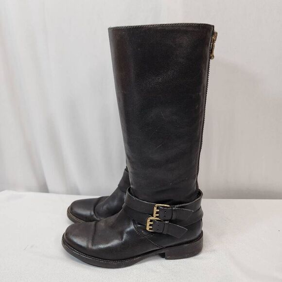 J. Crew Womens 6.5 Black Leathr Side Zipper Double Buckle Riding Boots - Picture 4 of 14